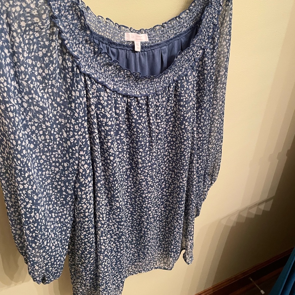 LC Lauren Conrad Blue Ruffled Bib Collar Blouse